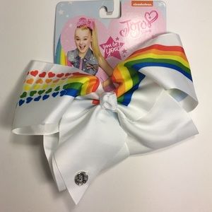JoJo Siwa White Hair Bow Rainbow Hearts